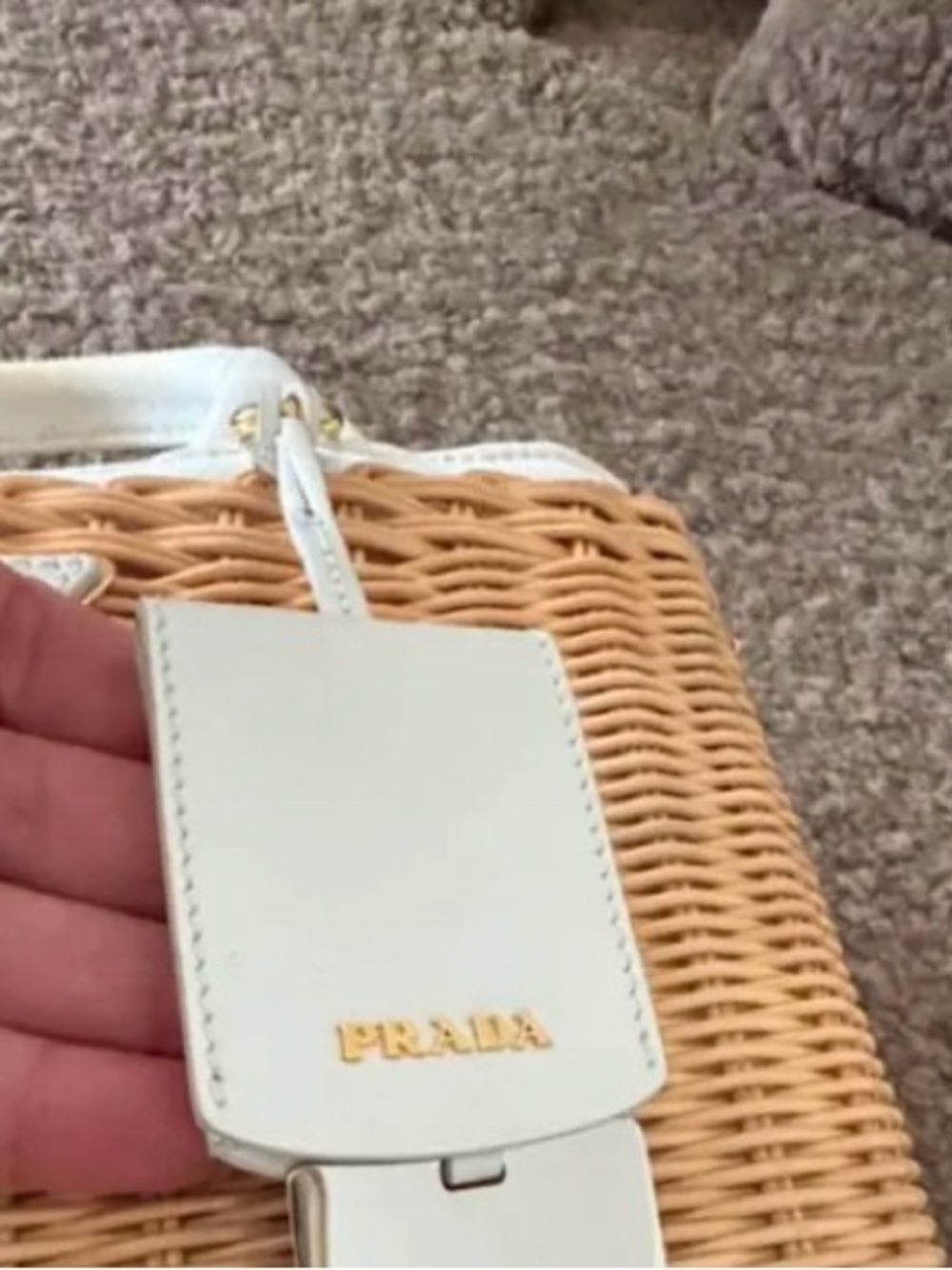 Prada White Leather & Natural Wicker Tote - Picture 11 of 15